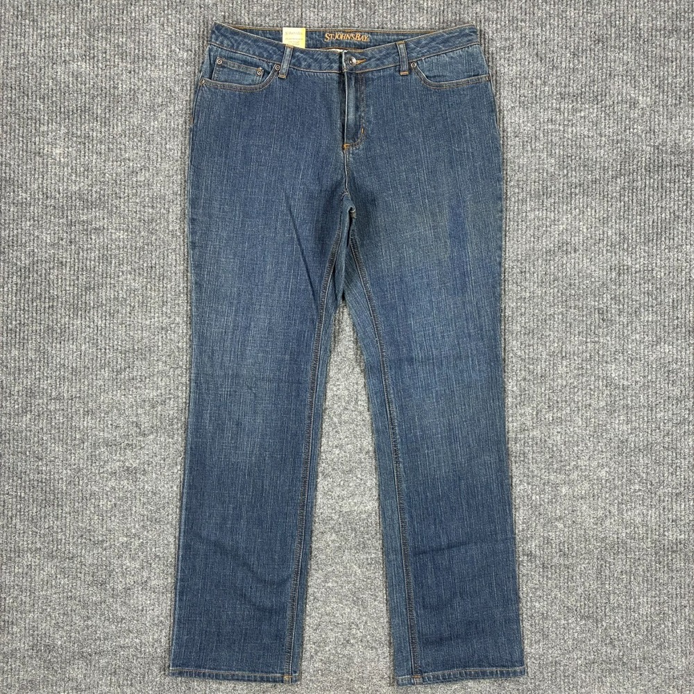 St. John's Bay Womens Streight Jeans Size 12 Blue Denim Classic Mid Rise